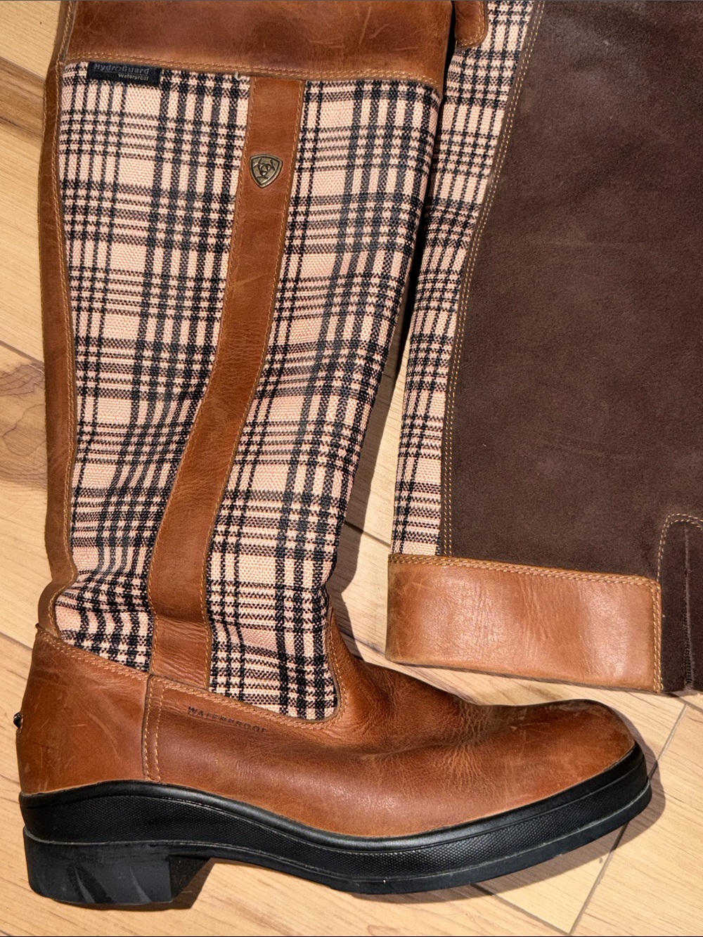 Ariat 5/A Baker Windmere Brown Leather & Plaid Tall Riding Boots waterproof - Picture 10 of 12